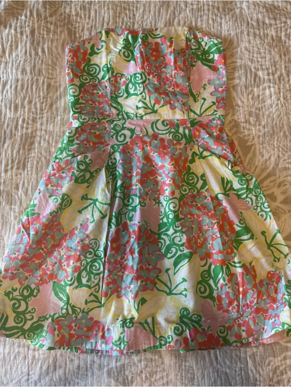 Lilly Pulitzer Strapless Floral Dress in Pink, Green, Yellow, Coral - Picture 1 of 10